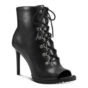 INC International Concepts Black Peep-Toe Lace-Up Ankle Boots